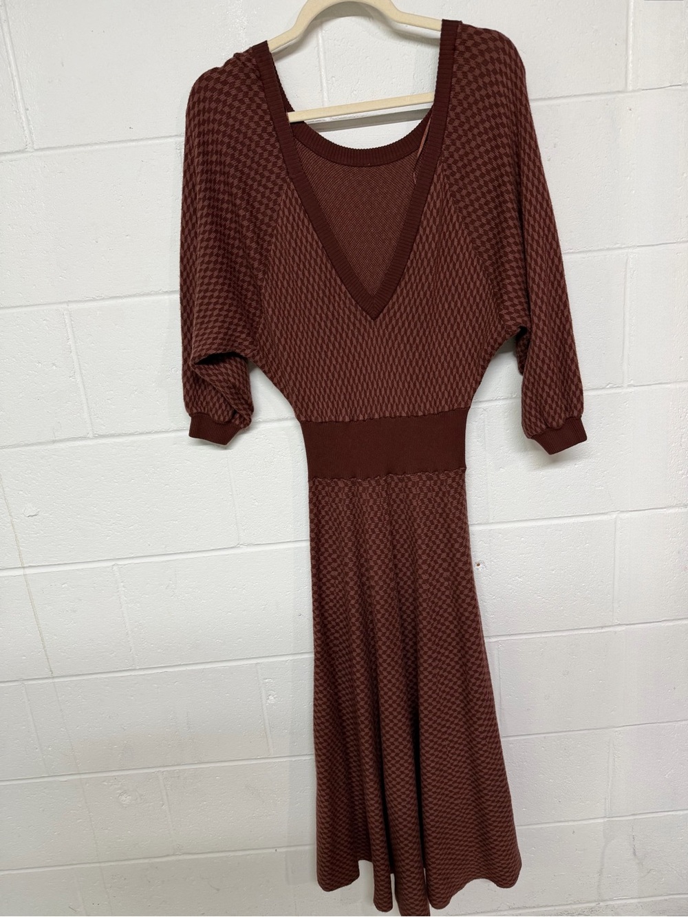 Free People Begin Again Houndstooth Knit Sweater Dress - Burgundy size L